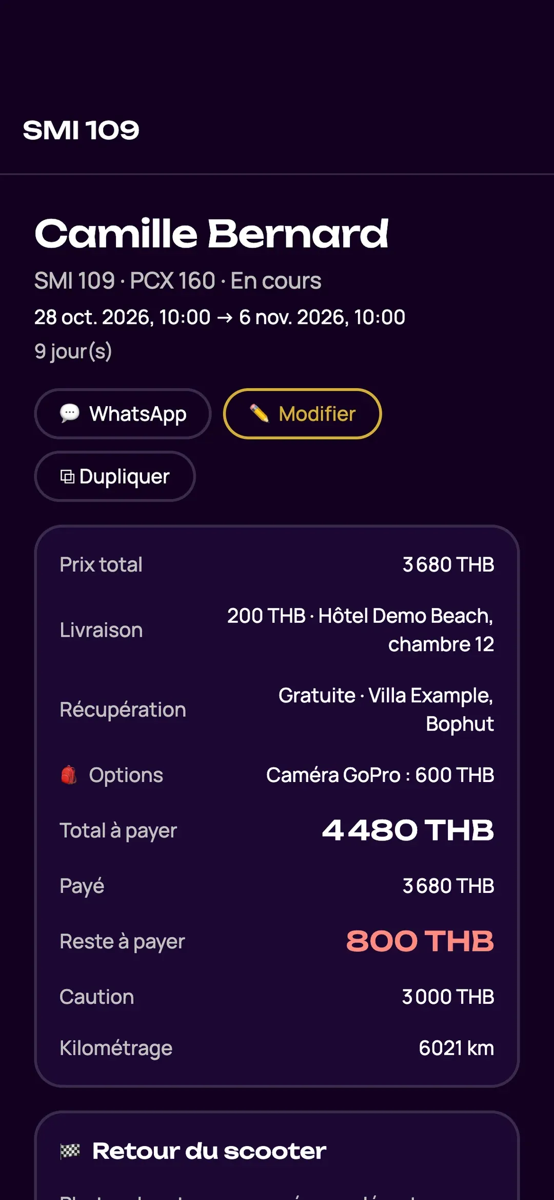 Paiements, reste à payer et caution d’une location dans l’appli Zefleet